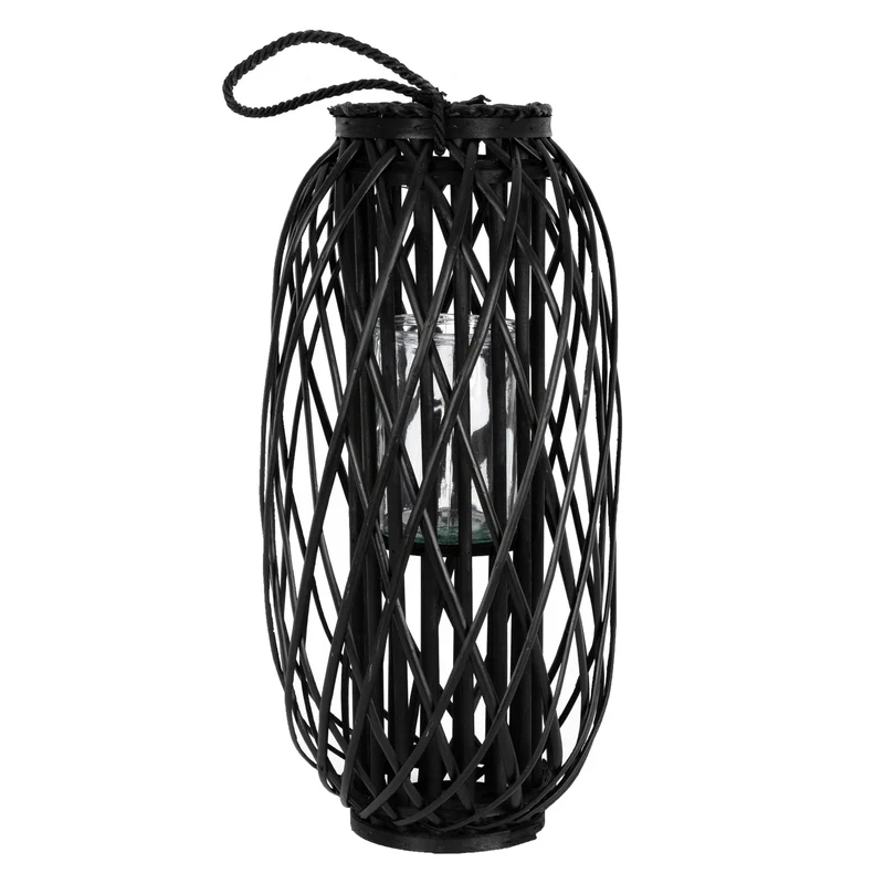 Riedlaterne mit Henkel aus Rattan 60 x Ø 27 cm Schwarz