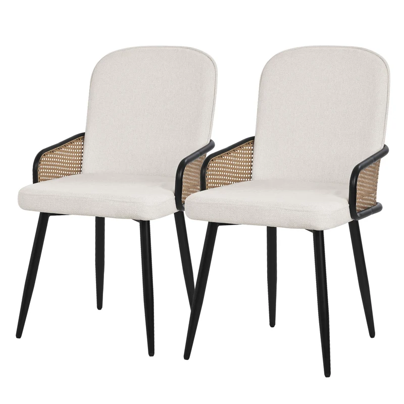 Esszimmerstühle 2er Set Beige mit Arm- & Rückenlehne, Polsterstühle für Esszimmer & Küche ML-Design