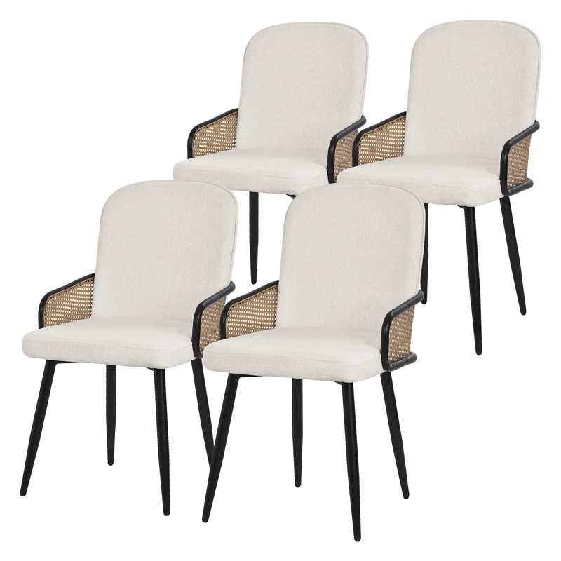 Esszimmerstühle 4er Set Beige mit Arm- & Rückenlehne, Polsterstühle für Esszimmer & Küche ML-Design