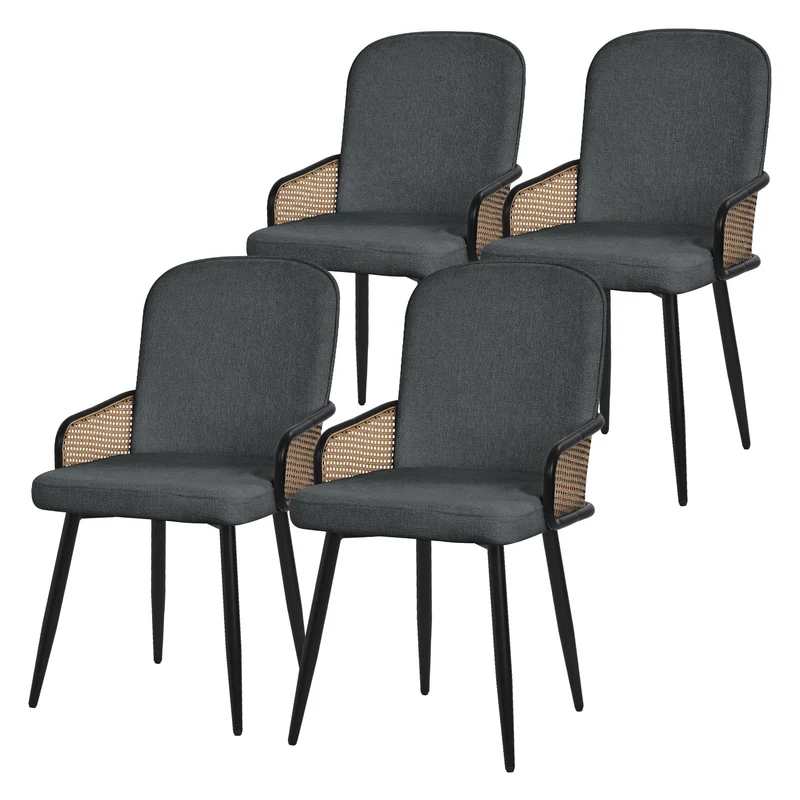 Esszimmerstühle 4er Set Anthrazit mit Arm- & Rückenlehne, Polsterstühle für Esszimmer & Küche ML-Design