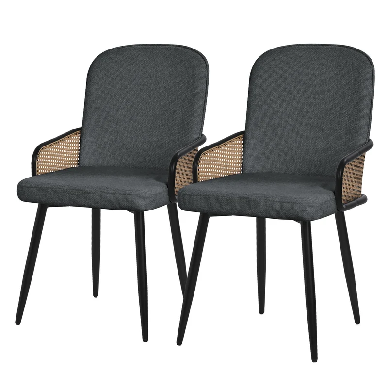 Esszimmerstühle 2er Set Anthrazit mit Arm- & Rückenlehne, Polsterstühle für Esszimmer & Küche ML-Design