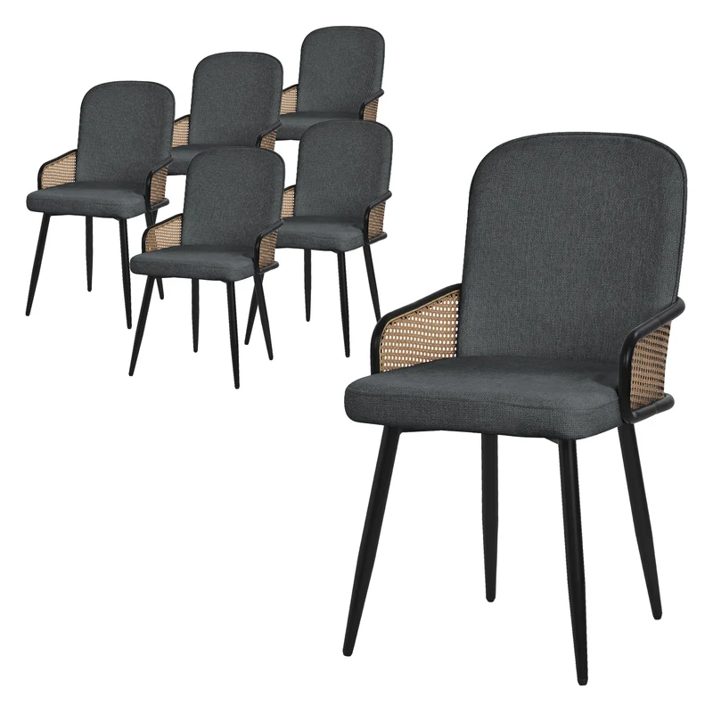 Esszimmerstühle 6er Set Anthrazit mit Arm- & Rückenlehne, Polsterstühle für Esszimmer & Küche ML-Design