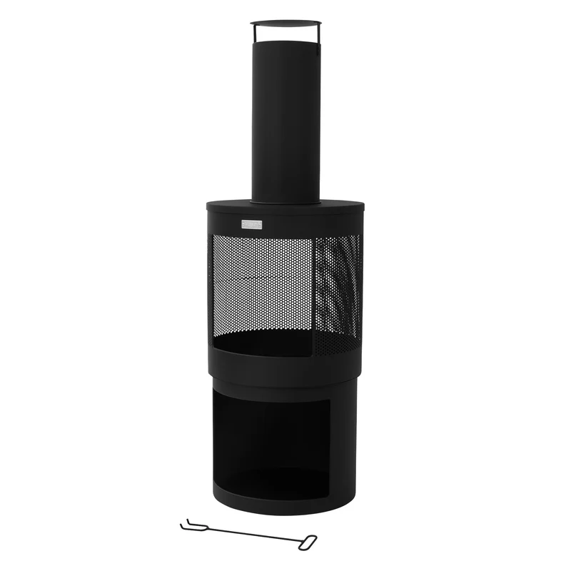 ML-Design | Gartenkamin mit Schornstein eckig / rund aus Stahl, Schwarz, Outdoor Terrassenofen mit Schürhaken abnehmbarem Dach