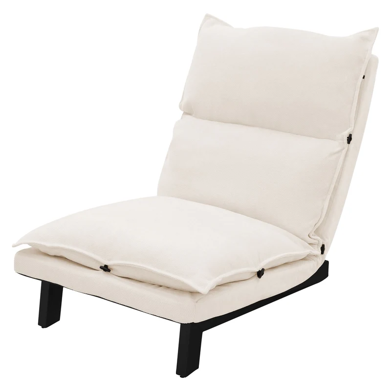 Bodenstuhl Beige Bodensessel gepolstert mit verstellbarer Rückenlehne Leinenbezug robustes Stahlgestell ML-Design