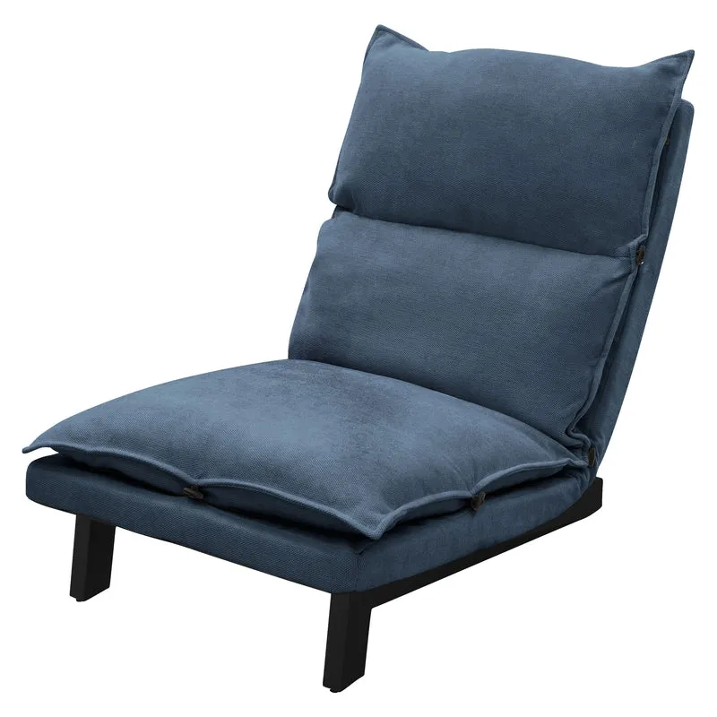 Bodenstuhl Blau Bodensessel gepolstert mit verstellbarer Rückenlehne Leinenbezug robustes Stahlgestell ML-Design