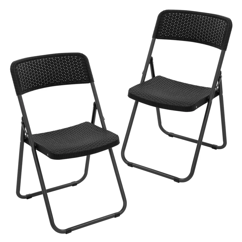 ECD Germany | Balkonstuhl Set Klappbar 51x46x82 cm, aus Stahl, PP-Kunststoff, Schwarz, Rattan-Optik Bistrostuhl Gartenstuhl Campingstuhl