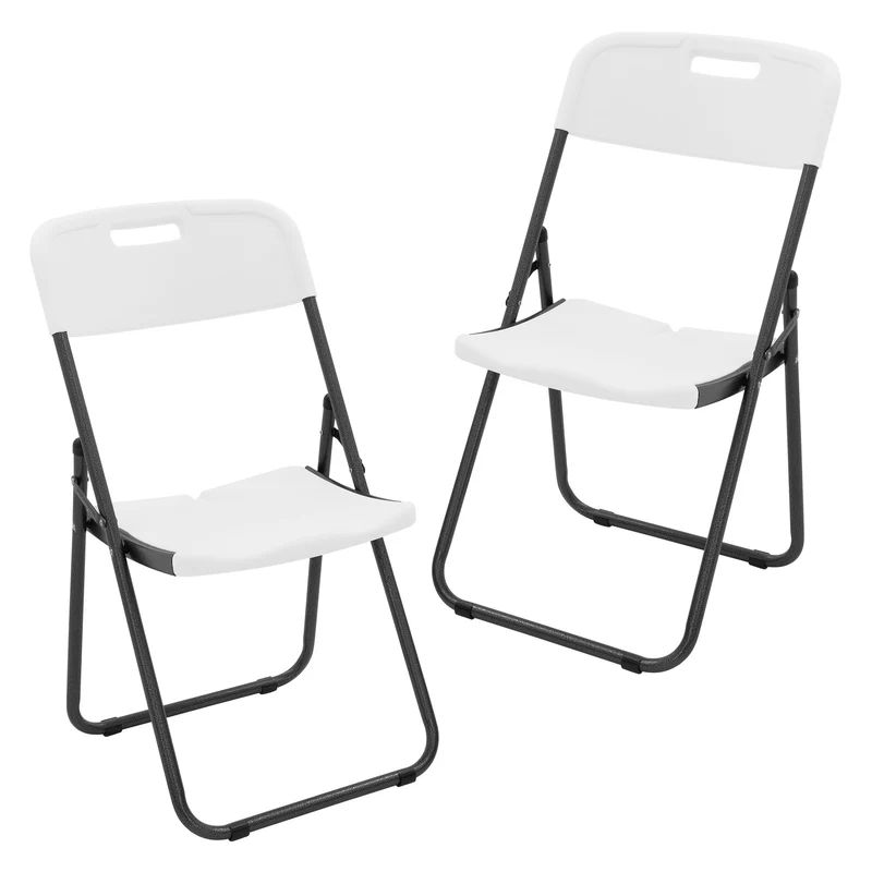 ECD Germany | Balkonstuhl Set Klappbar 85,5×46×54,5 cm, aus Kunststoff, Stahl, Weiß, Bistrostuhl Gartenstuhl Campingstuhl