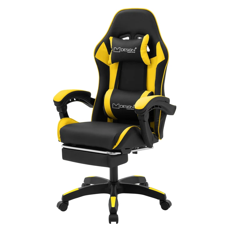 Gaming Stuhl mit Fußstütze und Armlehne Schwarz-Gelb, aus Kunstleder ML-Design