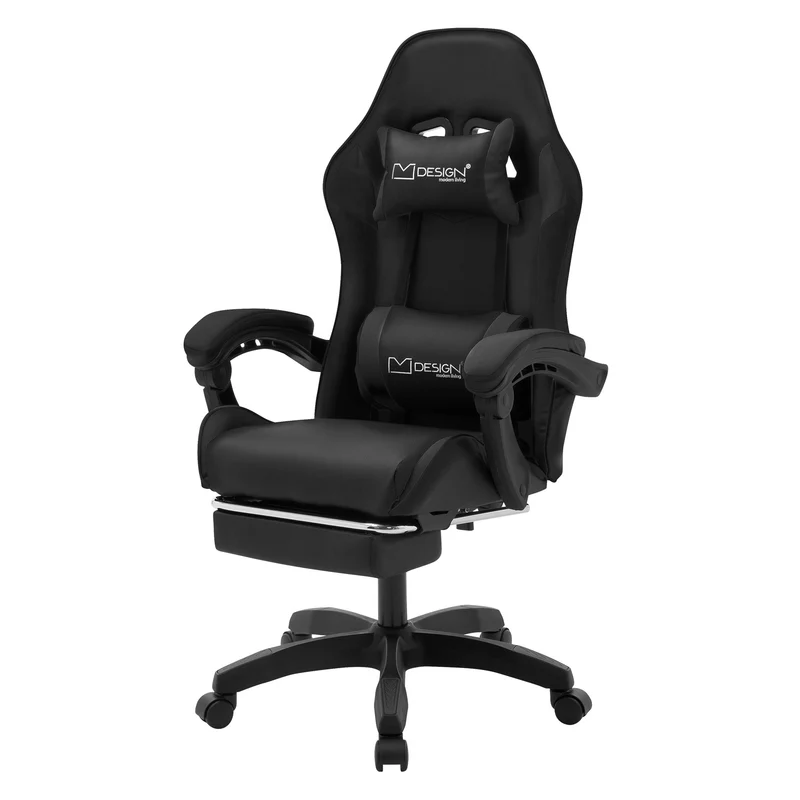 Gaming Stuhl mit Fußstütze und Armlehne Schwarz, aus Kunstleder ML-Design