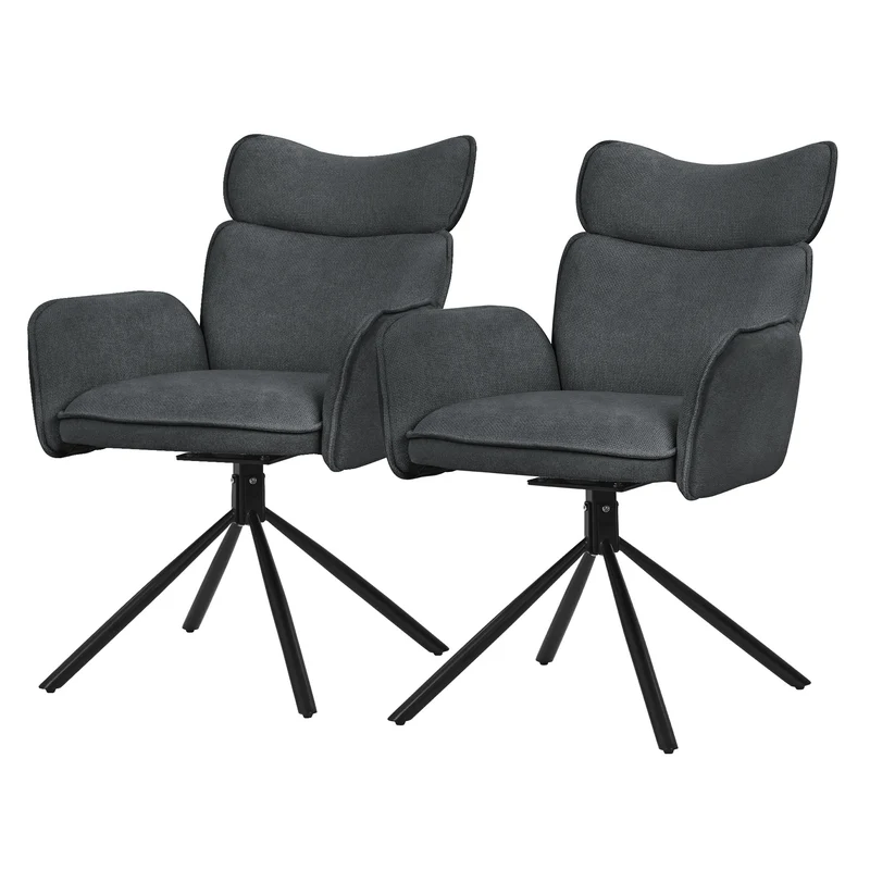Esszimmerstuhl 2er Set drehbar Anthrazit mit Rücken- und Armlehne bis 120 kg ML-Design