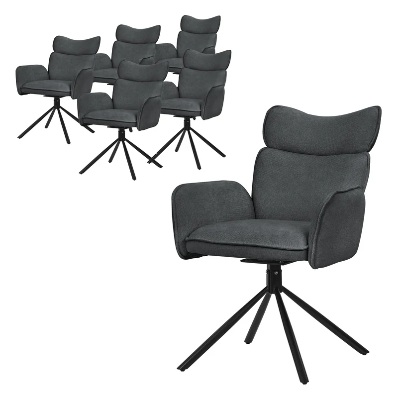Esszimmerstuhl 6er Set drehbar Anthrazit mit Rücken- und Armlehne bis 120 kg ML-Design