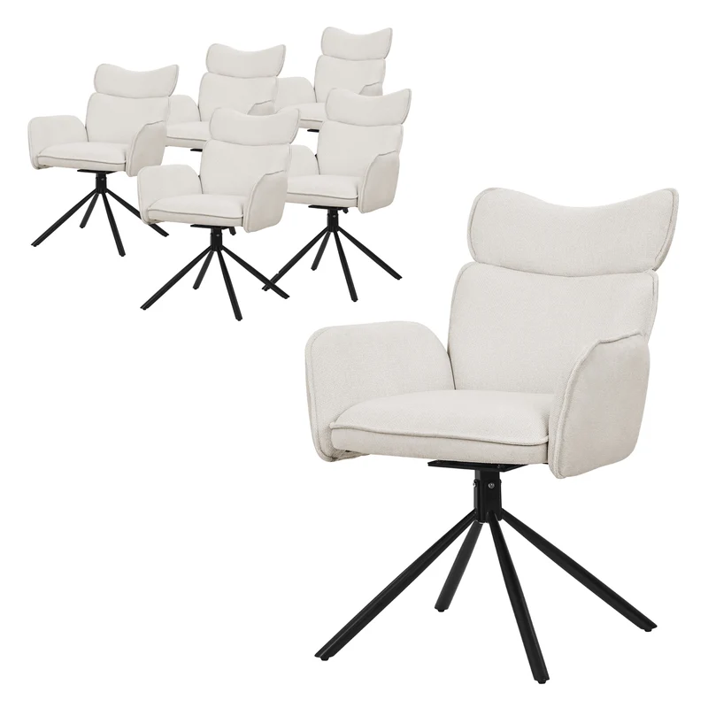 Esszimmerstuhl 6er Set drehbar Beige mit Rücken- und Armlehne bis 120 kg ML-Design