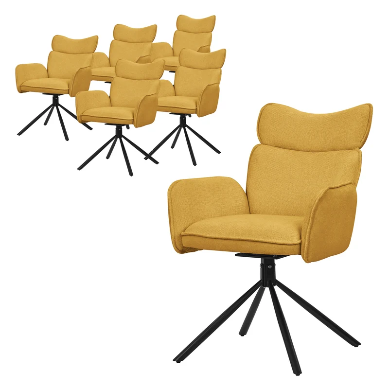 Esszimmerstuhl 6er Set drehbar Senf mit Rücken- und Armlehne bis 120 kg ML-Design