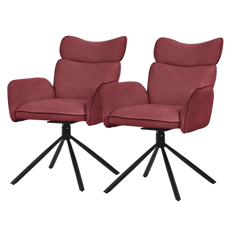 Esszimmerstuhl 2er Set drehbar Rot mit Rücken- und Armlehne bis 120 kg ML-Design