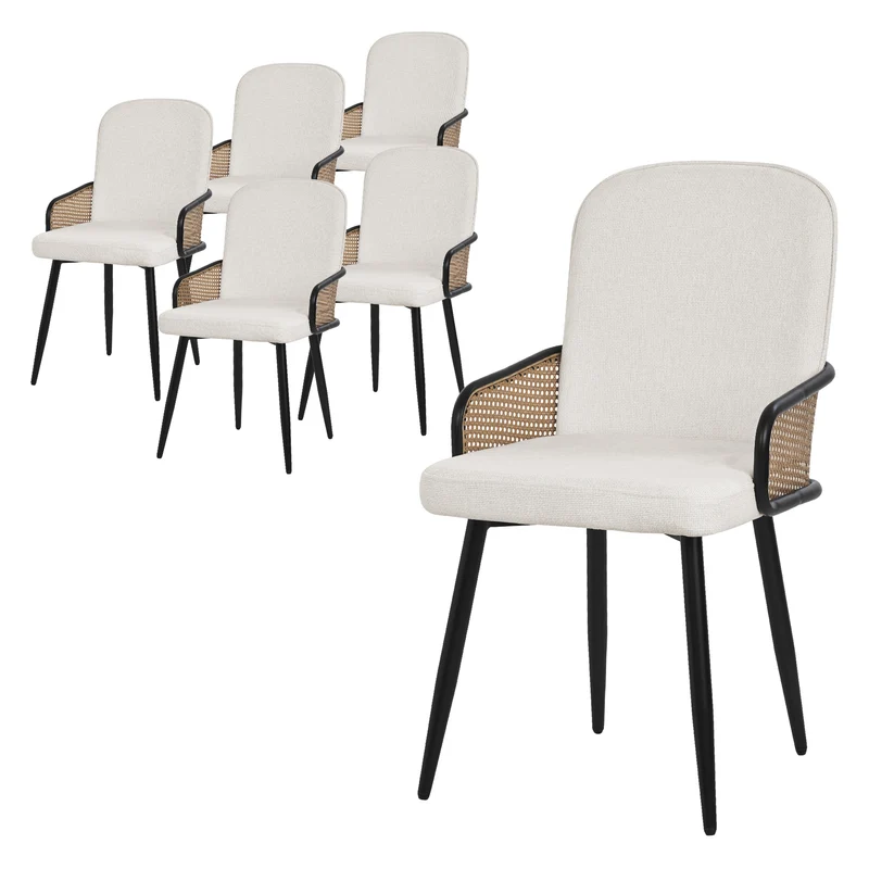Esszimmerstühle 6er Set Beige mit Arm- & Rückenlehne, Polsterstühle für Esszimmer & Küche ML-Design