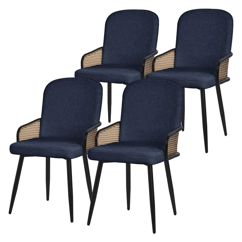 Esszimmerstühle 4er Set Dunkelblau mit Arm- & Rückenlehne, Polsterstühle für Esszimmer & Küche ML-Design