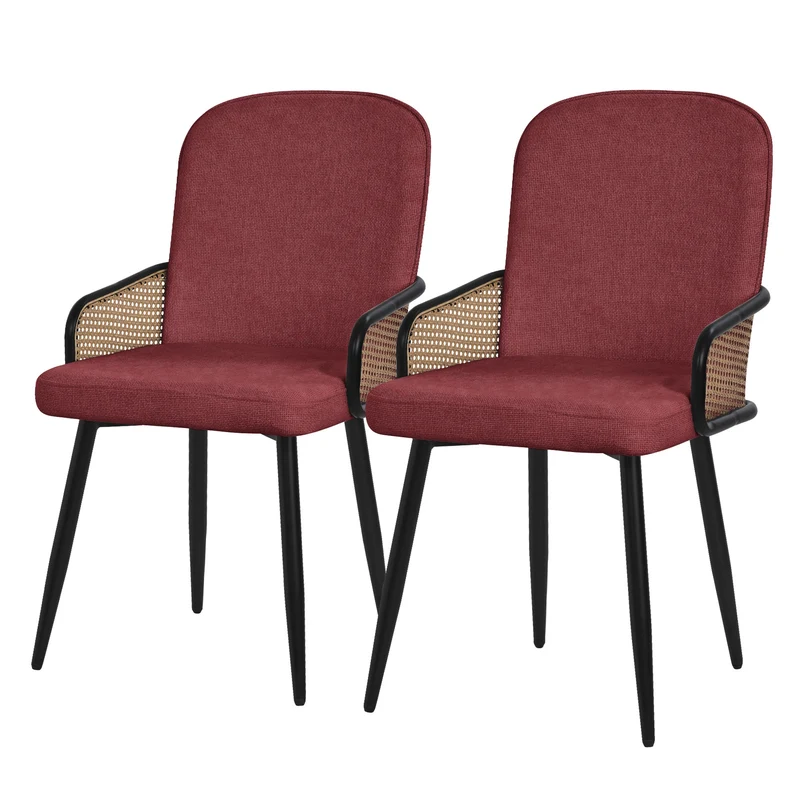 Esszimmerstühle 2er Set Rot mit Arm- & Rückenlehne, Polsterstühle für Esszimmer & Küche ML-Design