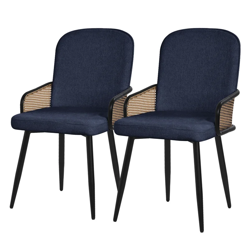 Esszimmerstühle 2er Set Dunkelblau mit Arm- & Rückenlehne, Polsterstühle für Esszimmer & Küche ML-Design