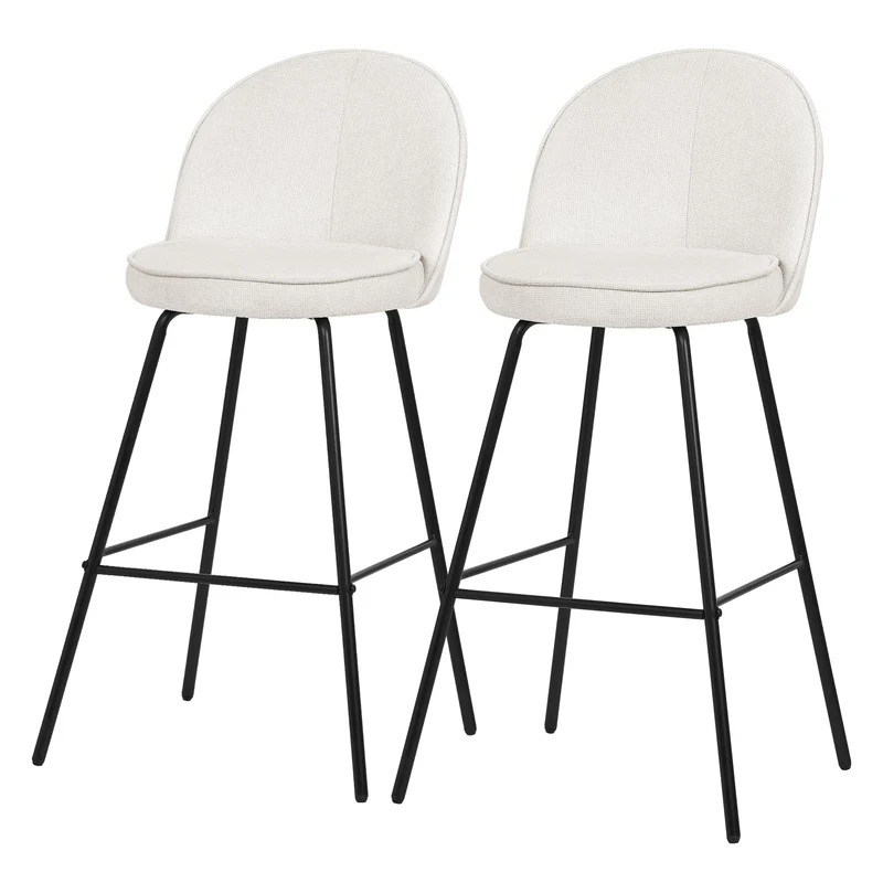 Barhocker 2er Set Beige 52x102x50 cm mit Rückenlehne und Fußstütze bis 120 kg ML-Design