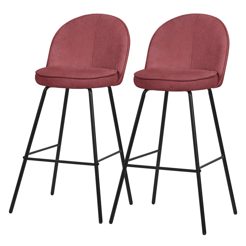 Barhocker 2er Set Rot 52x102x50 cm mit Rückenlehne und Fußstütze bis 120 kg ML-Design
