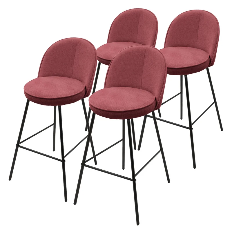 Barhocker 4er Set Rot 52x102x50 cm mit Rückenlehne und Fußstütze bis 120 kg ML-Design