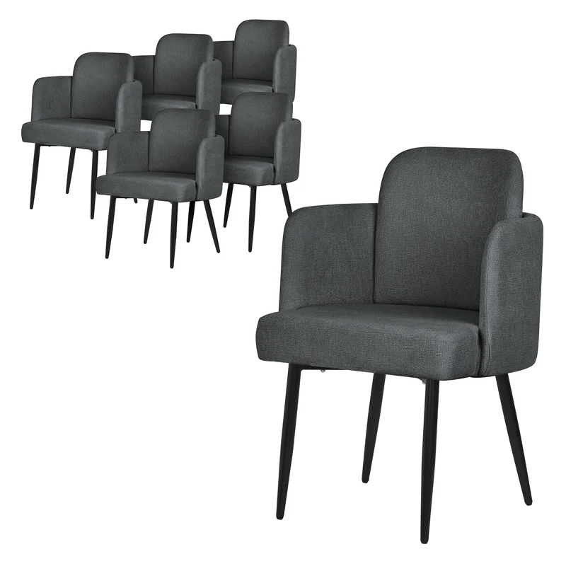 6er Set Esszimmerstühle mit Rücken- & Armlehne Anthrazit mit Metallbeinen bis 120 kg ML-Design