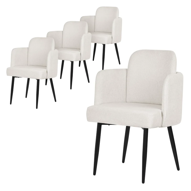 4er Set Esszimmerstühle mit Rücken- & Armlehne Beige mit Metallbeinen bis 120 kg ML-Design