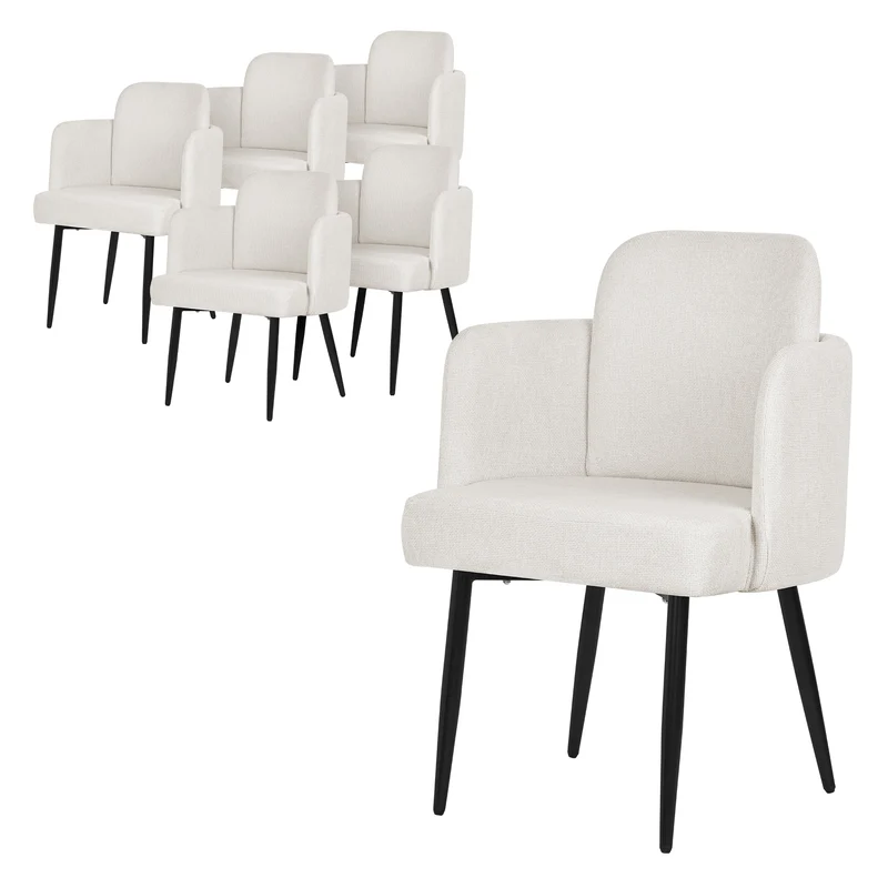 6er Set Esszimmerstühle mit Rücken- & Armlehne Beige mit Metallbeinen bis 120 kg ML-Design