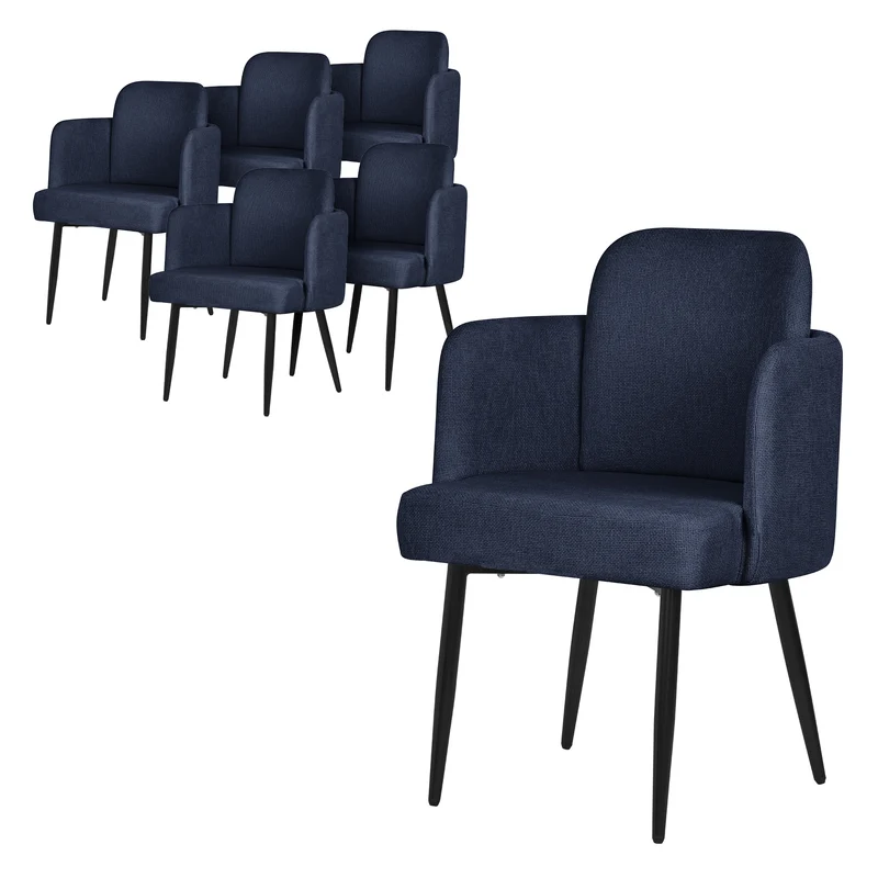 6er Set Esszimmerstühle mit Rücken- & Armlehne Dunkelblau mit Metallbeinen bis 120 kg ML-Design