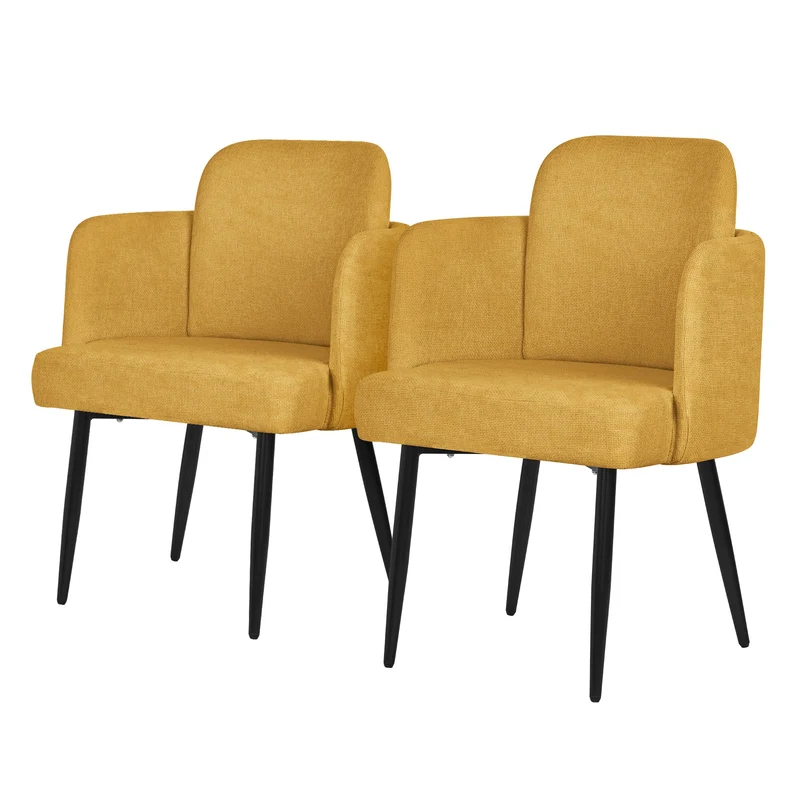 2er Set Esszimmerstühle mit Rücken- & Armlehne Senf mit Metallbeinen bis 120 kg ML-Design