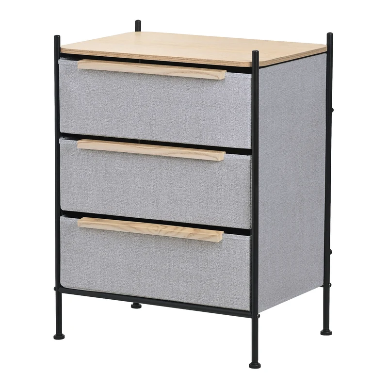 Kommode 58x78x42,5 cm Eiche aus Stahl, MDF mit 3 Stoff Schubladen ML Design