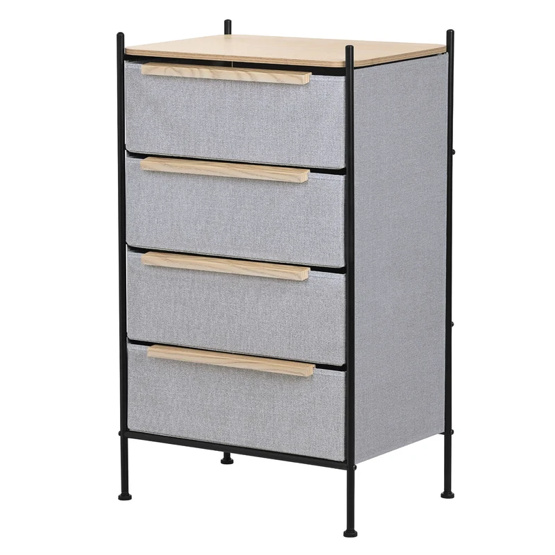 Kommode 58x98x42,5 cm Eiche aus Stahl, MDF mit 4 Stoff Schubladen ML Design