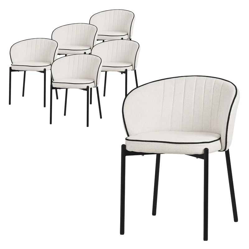 6er Set Esszimmerstühle mit Rücken- & Armlehne Beige mit Metallbeinen bis 120 kg ML-Design