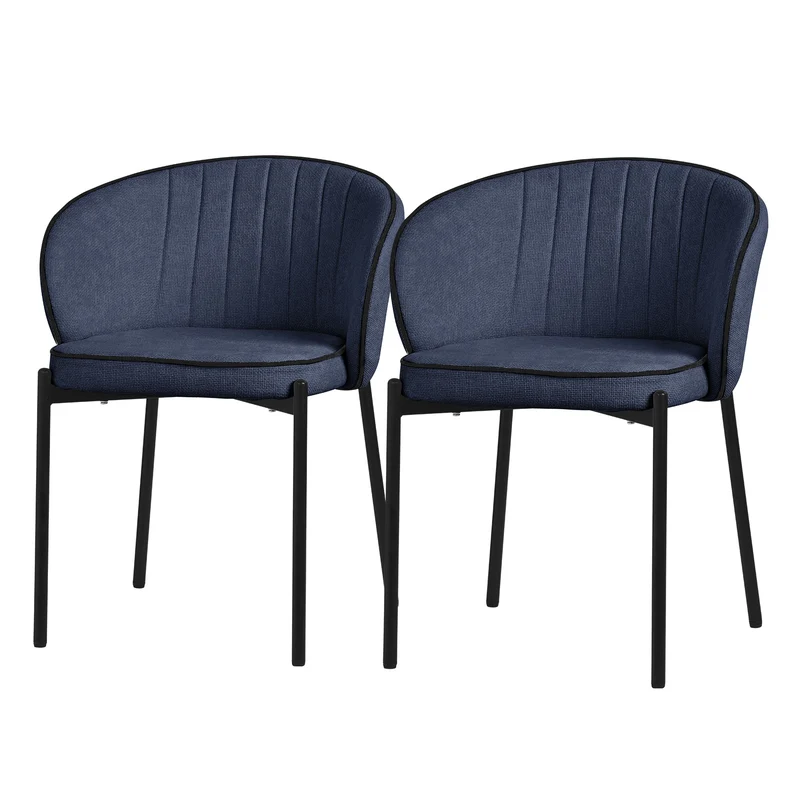 2er Set Esszimmerstühle mit Rücken- & Armlehne Dunkelblau mit Metallbeinen bis 120 kg ML-Design