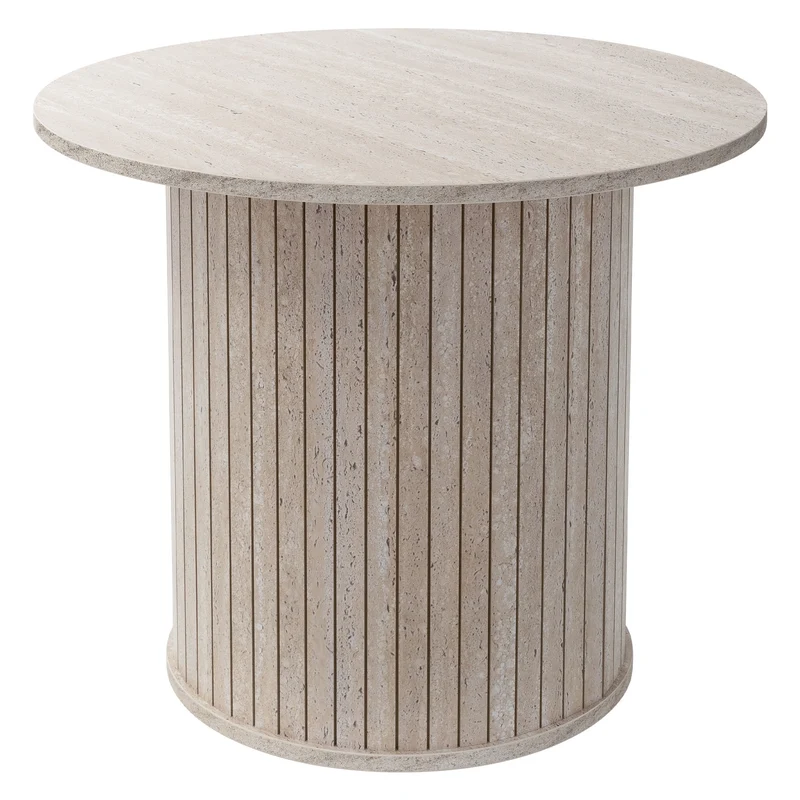 Couchtisch rund Ø60 x 50 cm, Stein-Optik, Beige, Wohnzimmertisch ML-Design