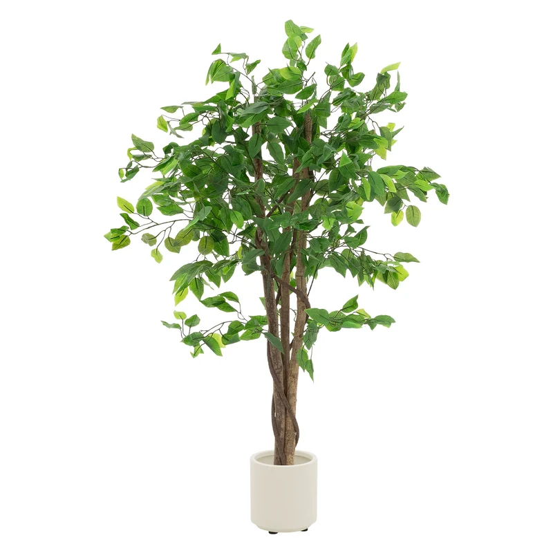 ML-Design | Künstlicher Ficus mit Naturholzstamm im Topf, aus Stoff, Holz, PP, Kunstpflanze