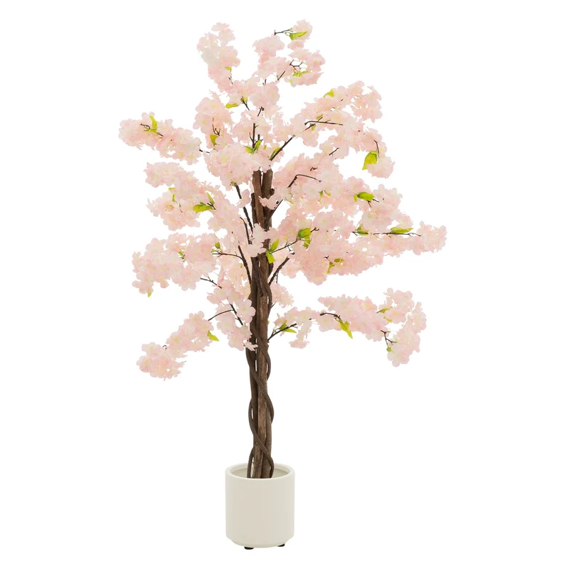 Künstlicher Kirschbaum 120 cm Kunstpflanze mit Naturholzstamm im Topf ML-Design
