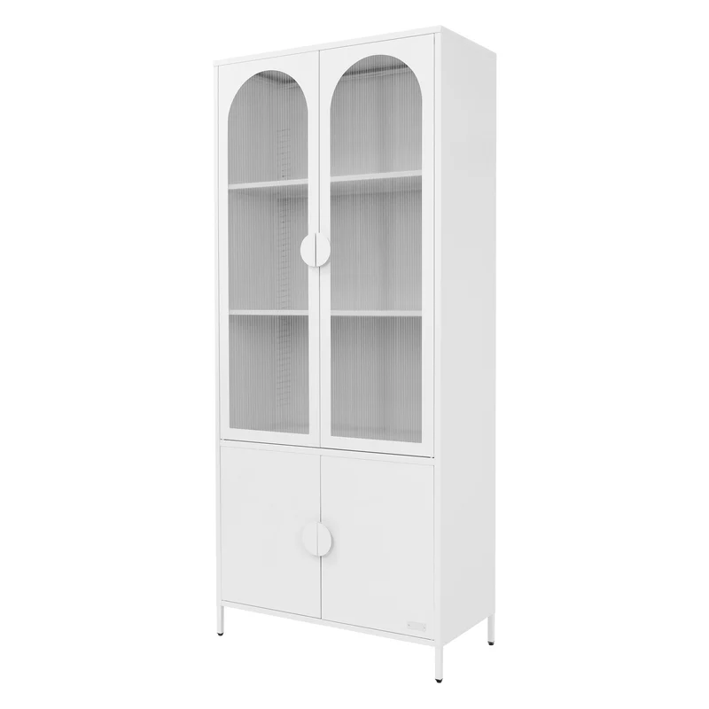 Vitrinenschrank 80x185x40 cm Weiß mit 4 Ablage-/Regalfächer & 4 Türen Vitrine aus Stahl ML-Design
