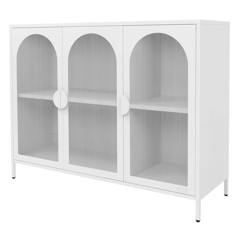 Vitrinenschrank 120x93x40 cm Vitrine mit 4 Ablage-/Regalfächer Weiß aus Stahl ML-Design