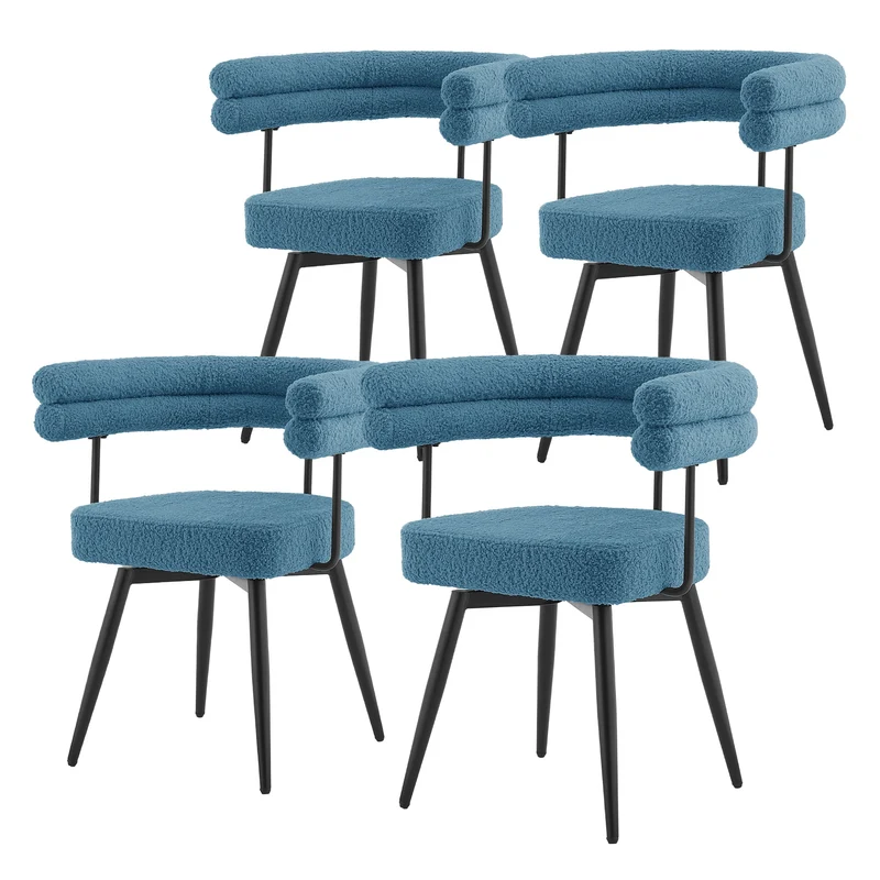 4er Set Esszimmerstühle 360° drehbar in Blau Teddy-Stoff mit Arm- und Rückenlehnen Küchenstuhl ML-Design