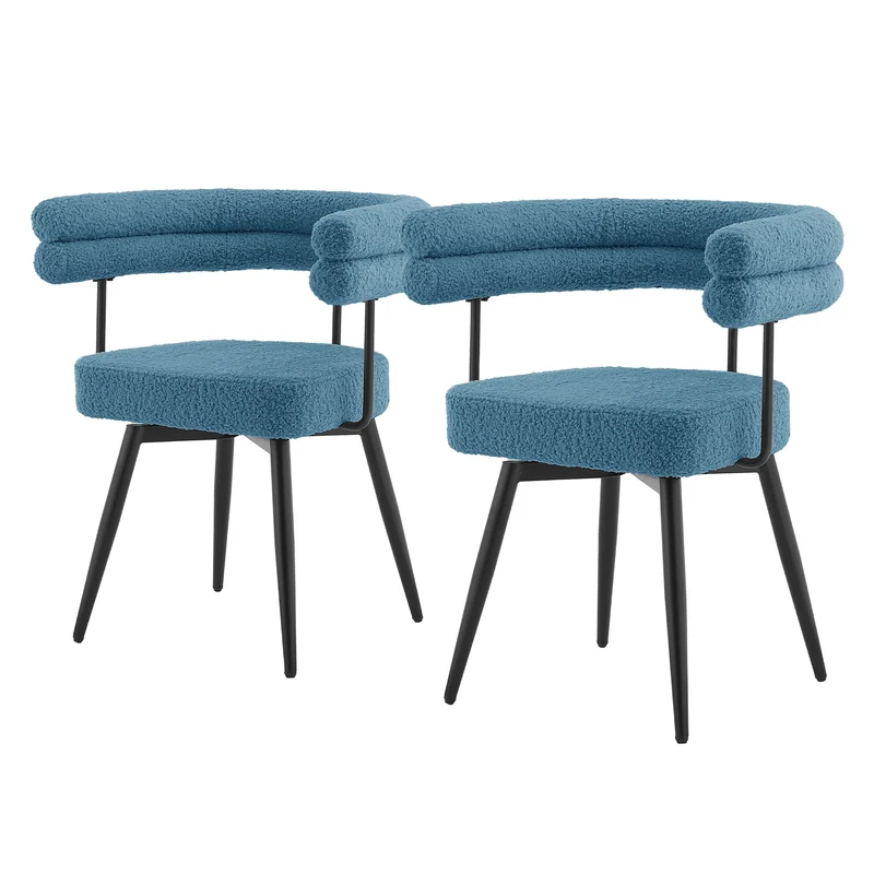 2er Set Esszimmerstühle 360° drehbar in Blau Teddy-Stoff mit Arm- und Rückenlehnen Küchenstuhl ML-Design