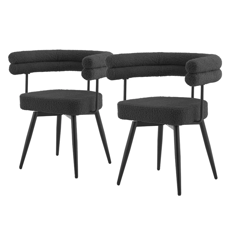 2er Set Esszimmerstühle 360° drehbar in Dunkelgrau Teddy-Stoff mit Arm- und Rückenlehnen Küchenstuhl ML-Design