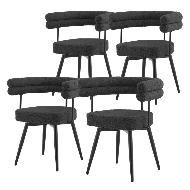 4er Set Esszimmerstühle 360° drehbar in Dunkelgrau Teddy-Stoff mit Arm- und Rückenlehnen Küchenstuhl ML-Design
