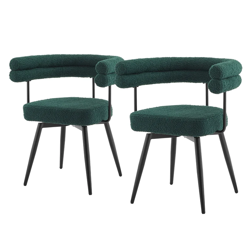 2er Set Esszimmerstühle 360° drehbar in Dunkelgrün Teddy-Stoff mit Arm- und Rückenlehnen Küchenstuhl ML-Design