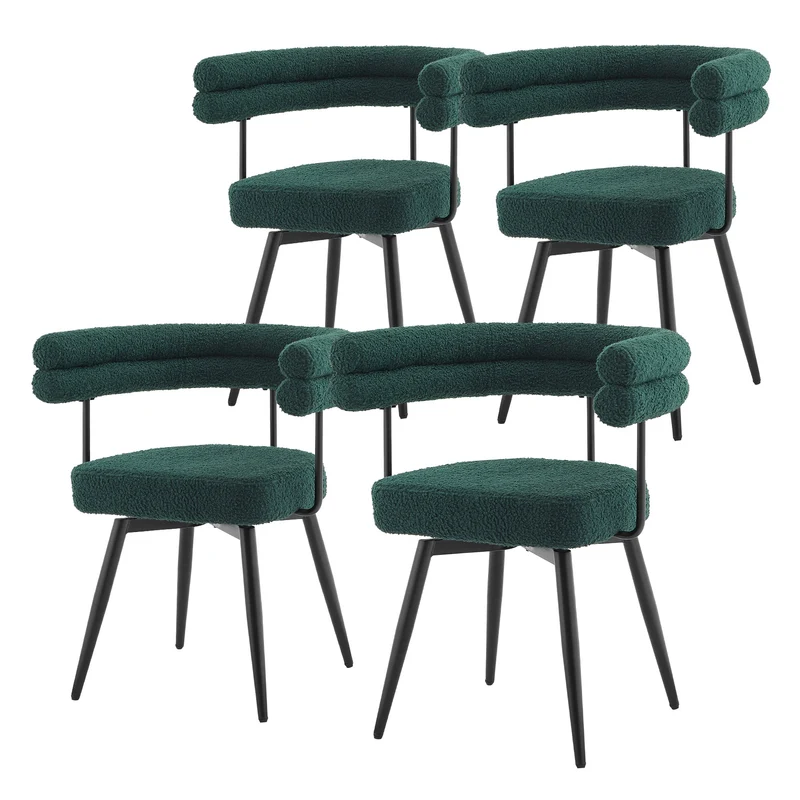 4er Set Esszimmerstühle 360° drehbar in Dunkelgrün Teddy-Stoff mit Arm- und Rückenlehnen Küchenstuhl ML-Design