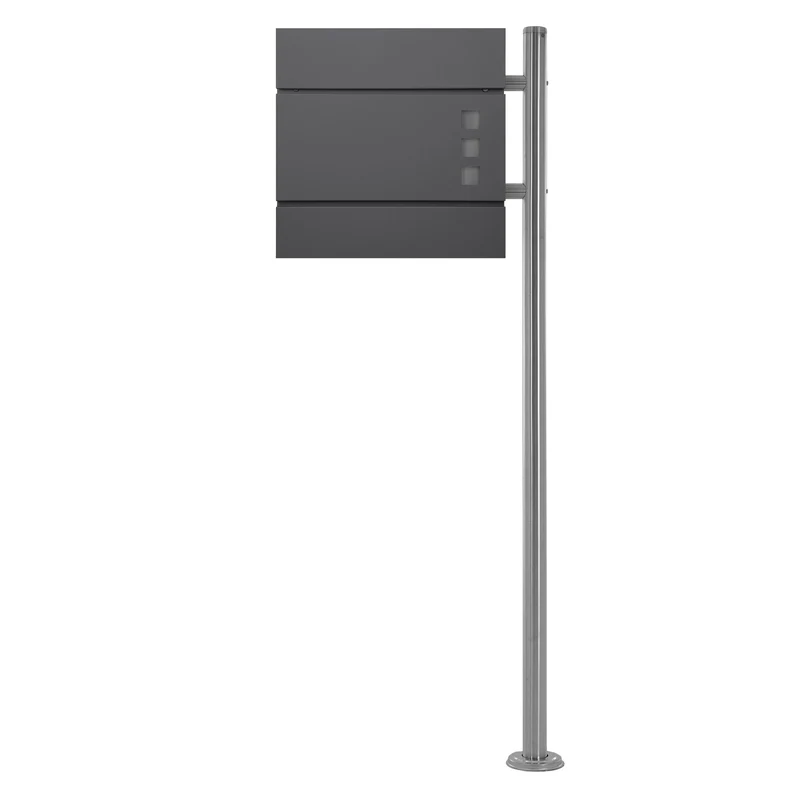 Standbriefkasten mit Zeitungsfach 37 cm Anthrazit inkl. Ständer 120 cm hoch Silber Briefkasten freistehend