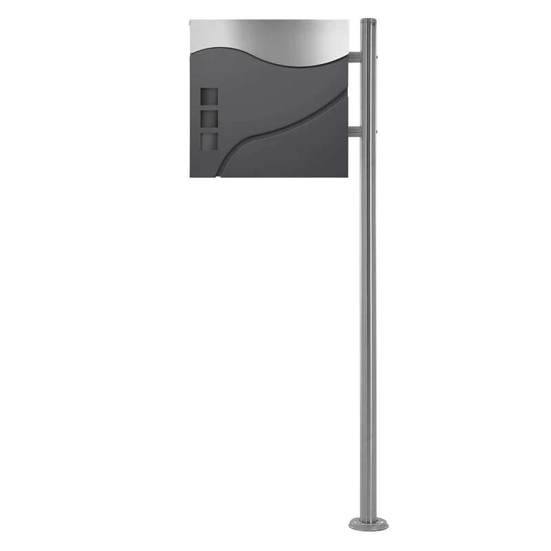 Standbriefkasten mit Zeitungsfach 37 cm Anthrazit/Silber inkl. Ständer 120 cm hoch Silber Briefkasten freistehend