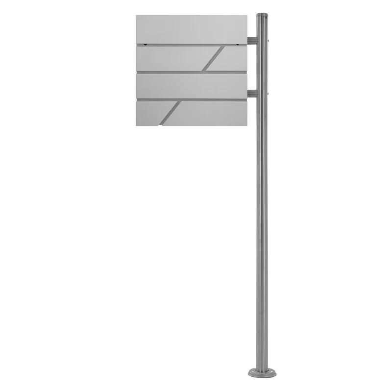 Standbriefkasten mit Zeitungsfach 37x37x11 cm Hellgrau aus Edelstahl inkl. Ständer Silber 120cm hoch ML-Design