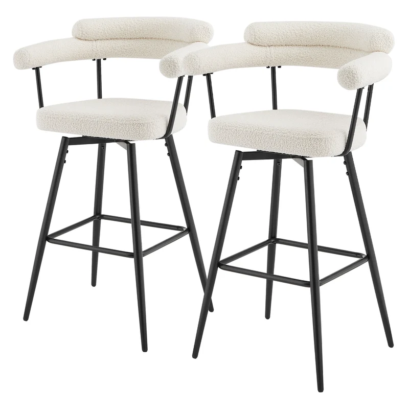 2er Set Barhocker 360° drehbar Beige 61x103x55 cm mit Arm-, Rückenlehne und Fußstütze bis 120 kg ML-Design