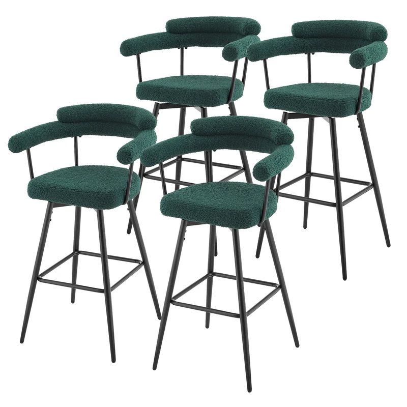 4er Set Barhocker 360° drehbar Dunkelgrün 61x103x55 cm mit Arm-, Rückenlehne und Fußstütze bis 120 kg ML-Design